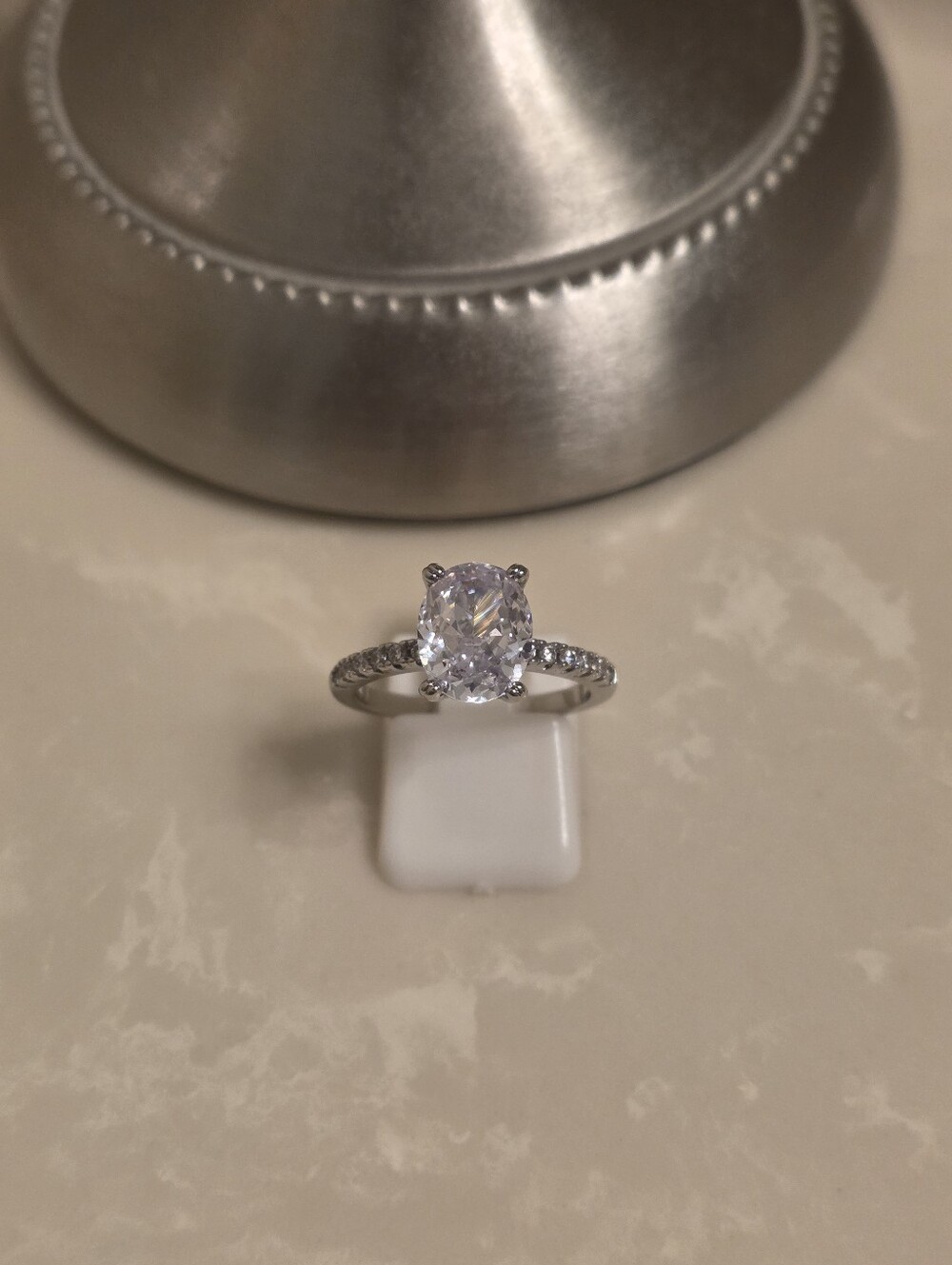 Silver and CZ Oval Cut Ring Size 8